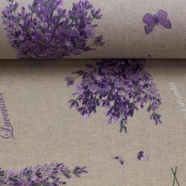 50x70 cm Zuschnitt Baumwolle beschichtet Lavendel auf Natur by Swafing